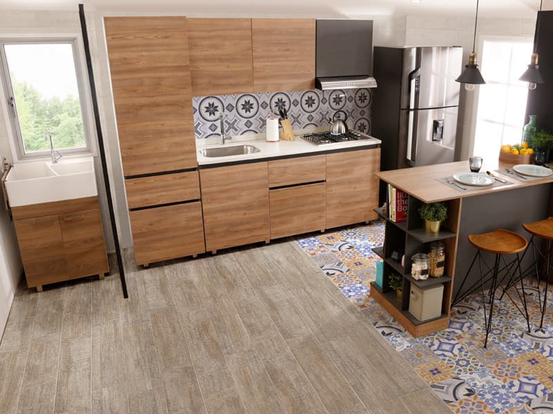 Cocina con hidráulicos de colores