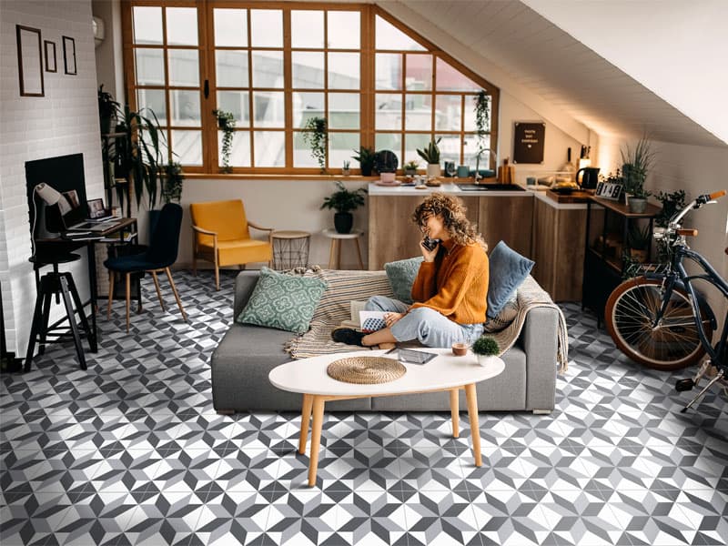 Sala abierta con estilo vintage