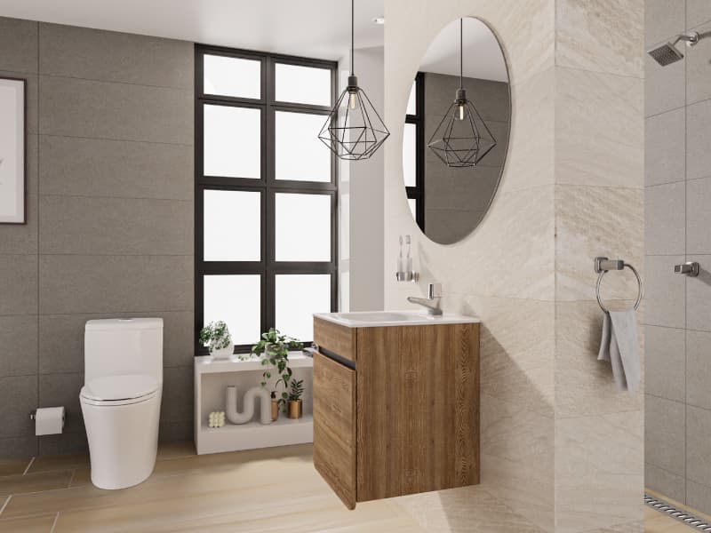 Baño elegante, espacioso e iluminado