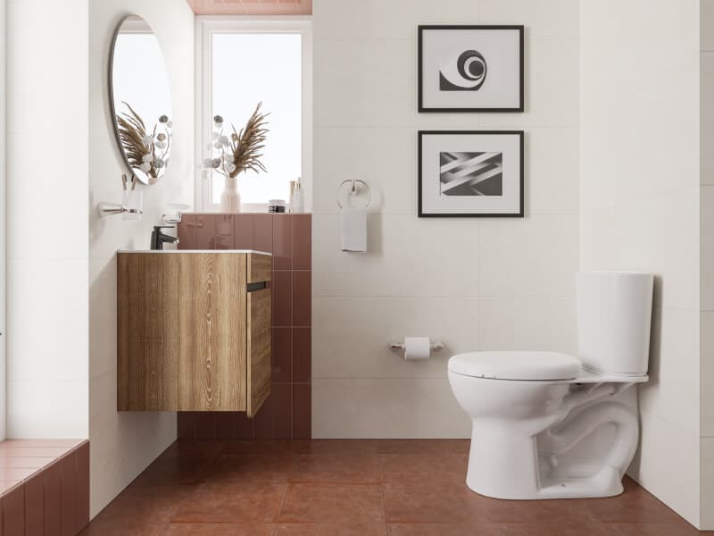 Baño moderno pequeño en tonos tierra