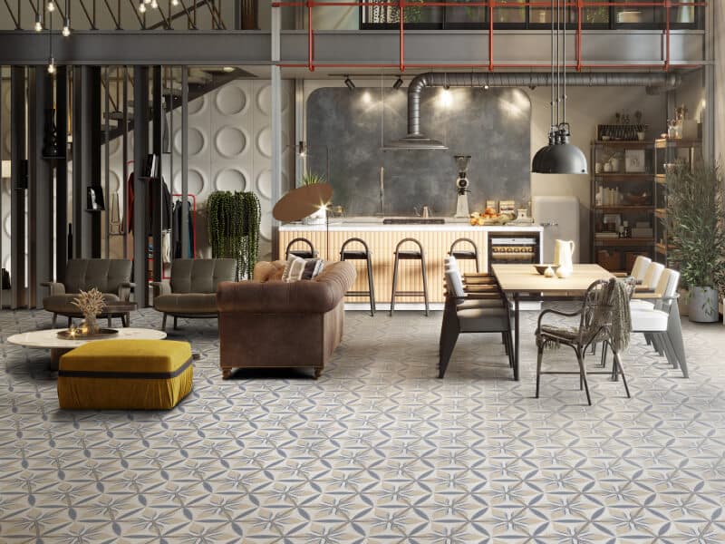 Cafetería moderna con estilo industrial