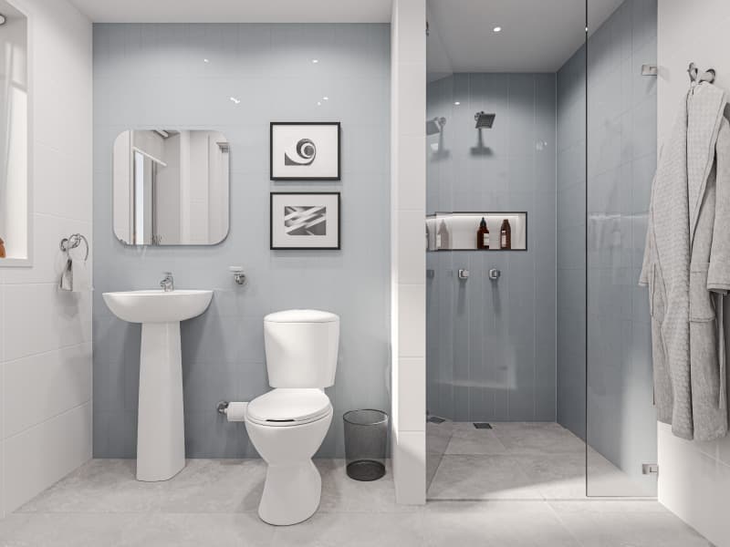 Baño en tonos claros y brillantes