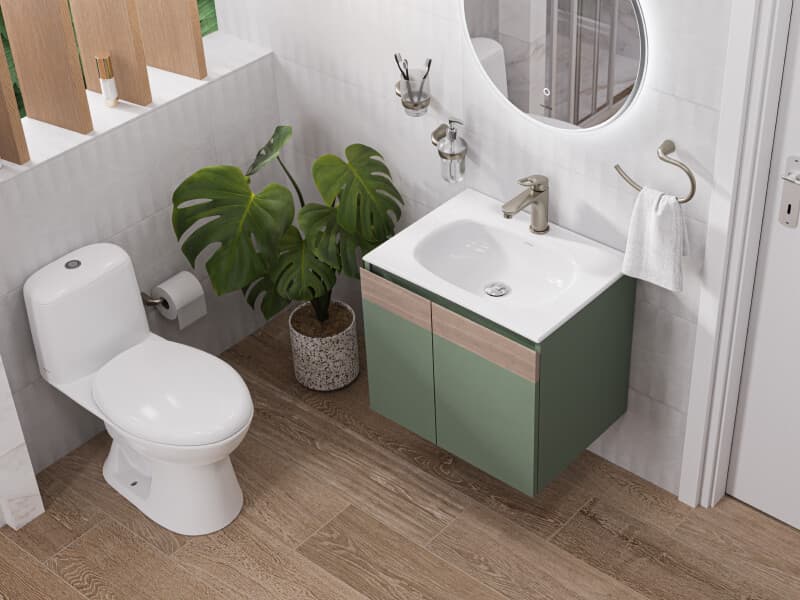 Baño social pequeño con estilo natural