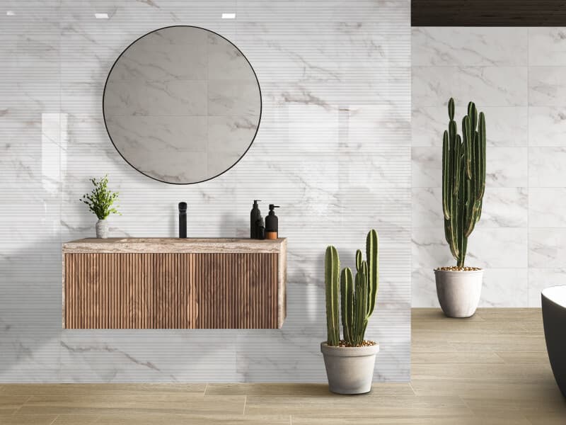 Baño pequeño en tonos claros